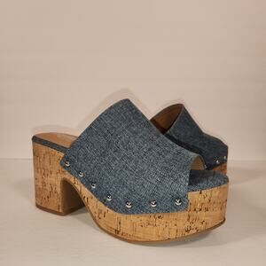 HEY GIRL CORKYS Bada Bing Platform Wedge Sandal Womens 10 Denim Cork Boho Hippie
